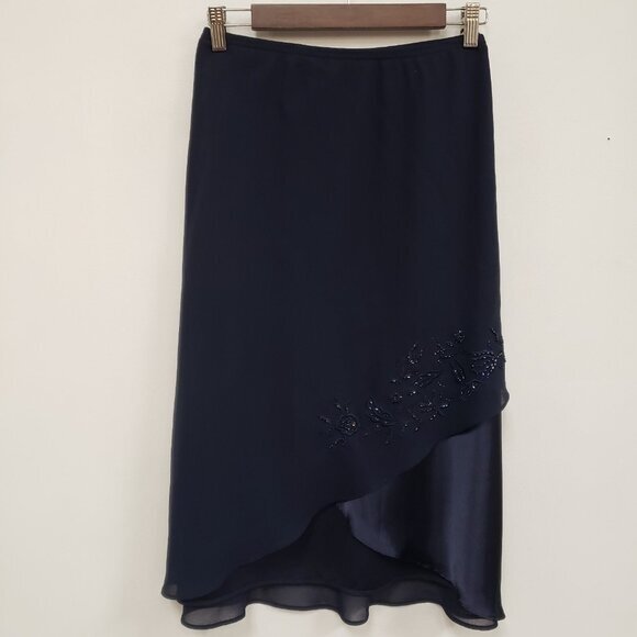 Coldwater‎ Creek Womens Beaded Fairy Midi Skirt Size 16 Petite Blue Sheer Church - Picture 1 of 10